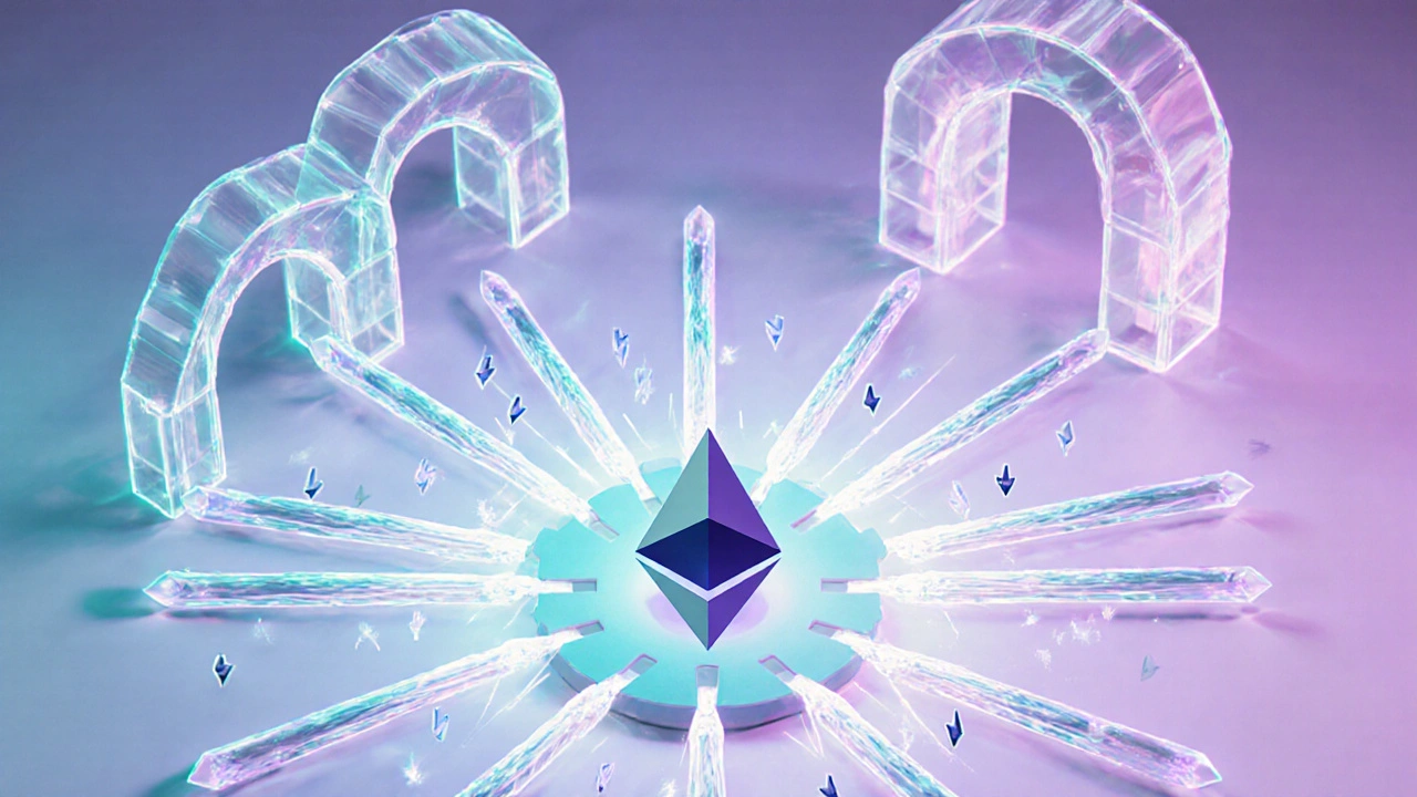 Chaînes fragmentées et rollups illustrant la réduction des frais dans Ethereum 2.0.