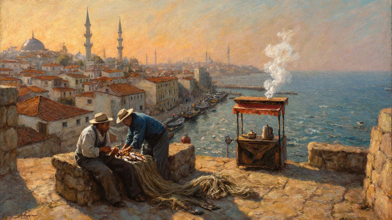 Vue panoramique depuis le fort Santa Cruz sur le port traditionnel d&#039;Alger et les toits colorés de la ville au coucher du soleil.