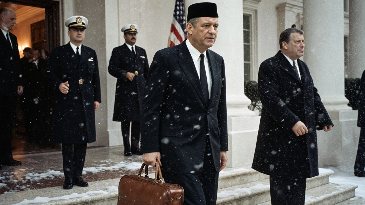 Ahmed Ben Bella présentant ses lettres de créance à John F. Kennedy à la Maison Blanche en 1963.