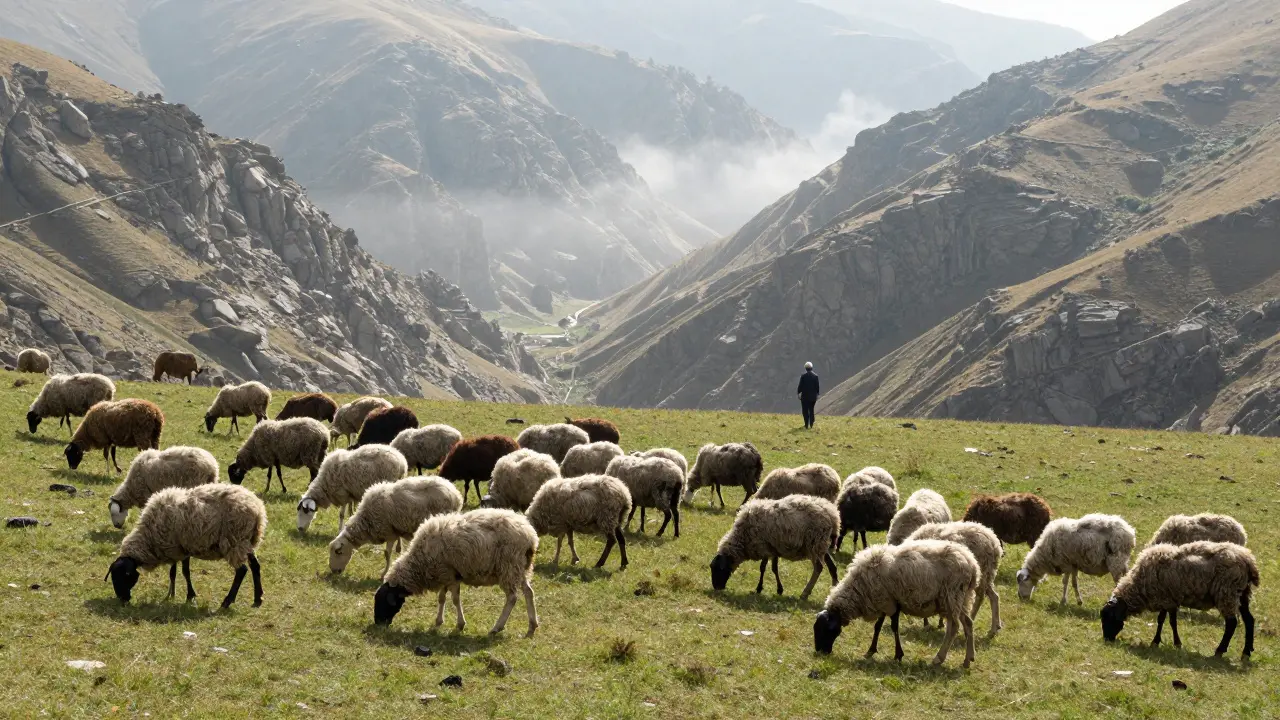 Troupeau de moutons paissant dans les montagnes kabyles