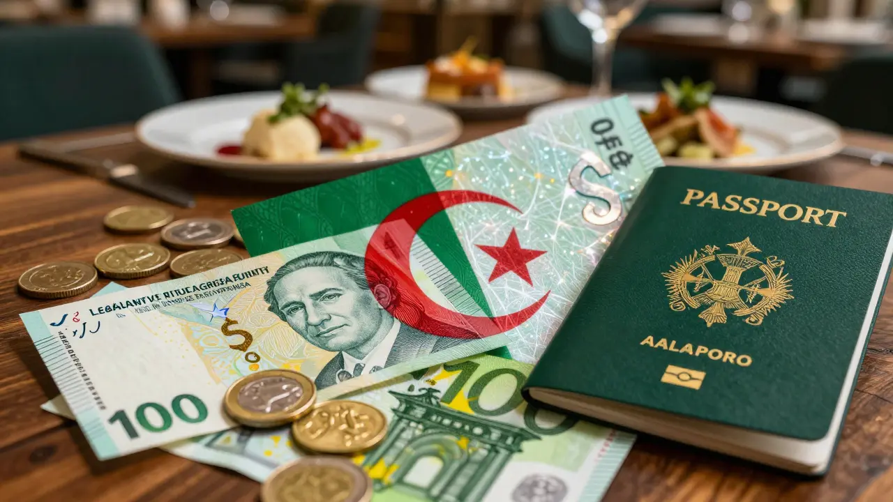 Représentation conceptuelle du dinar algérien et de la richesse en devises.